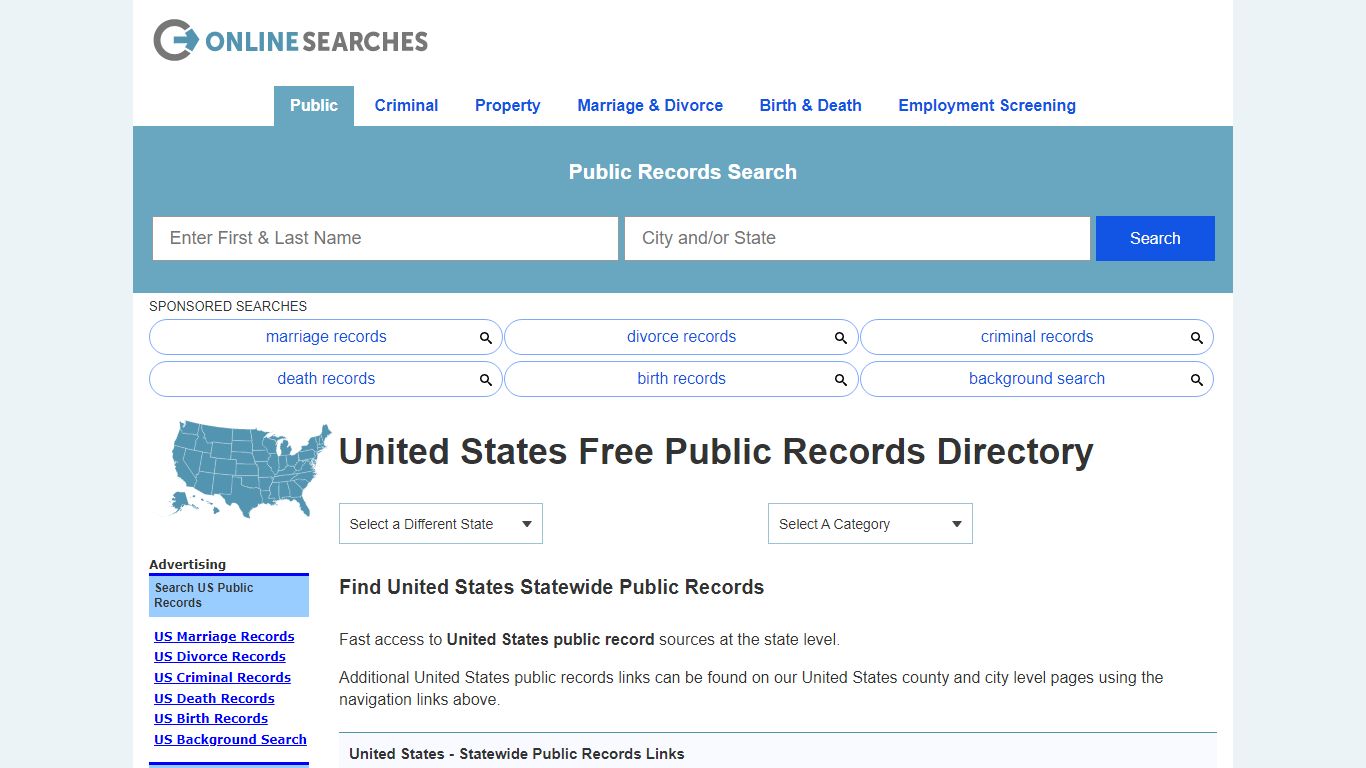 United States Free Public Records Directory - OnlineSearches.com